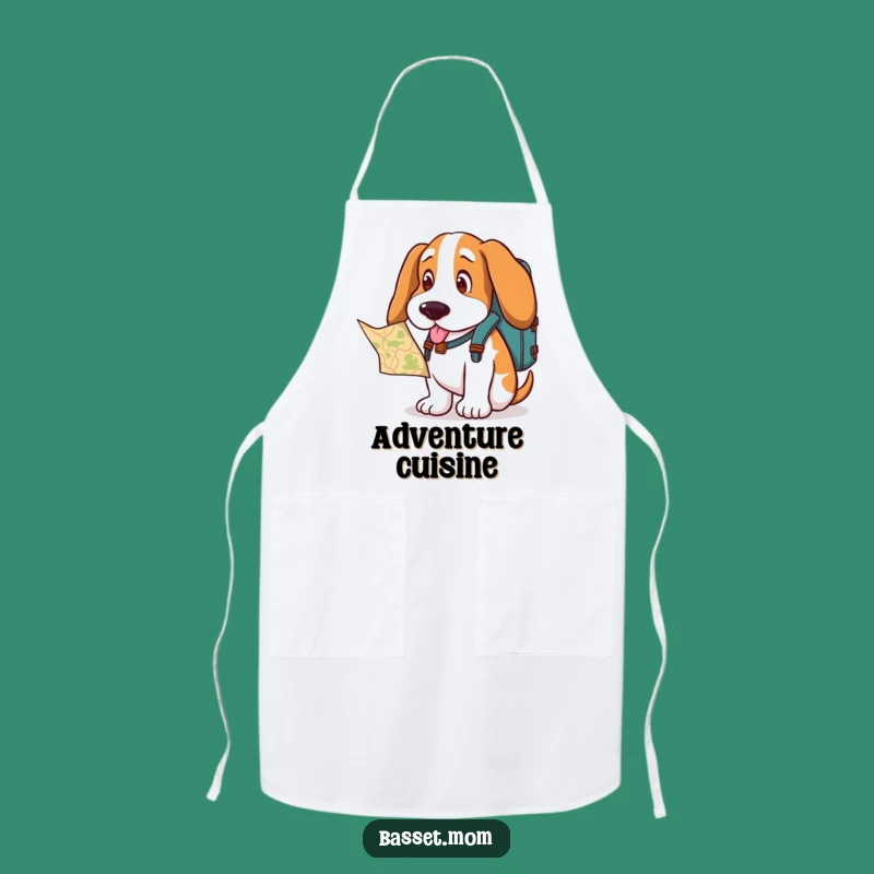 Funny Basset Hound Explorer Apron - Chef's Delightful Dog Gift with Backpack & Map