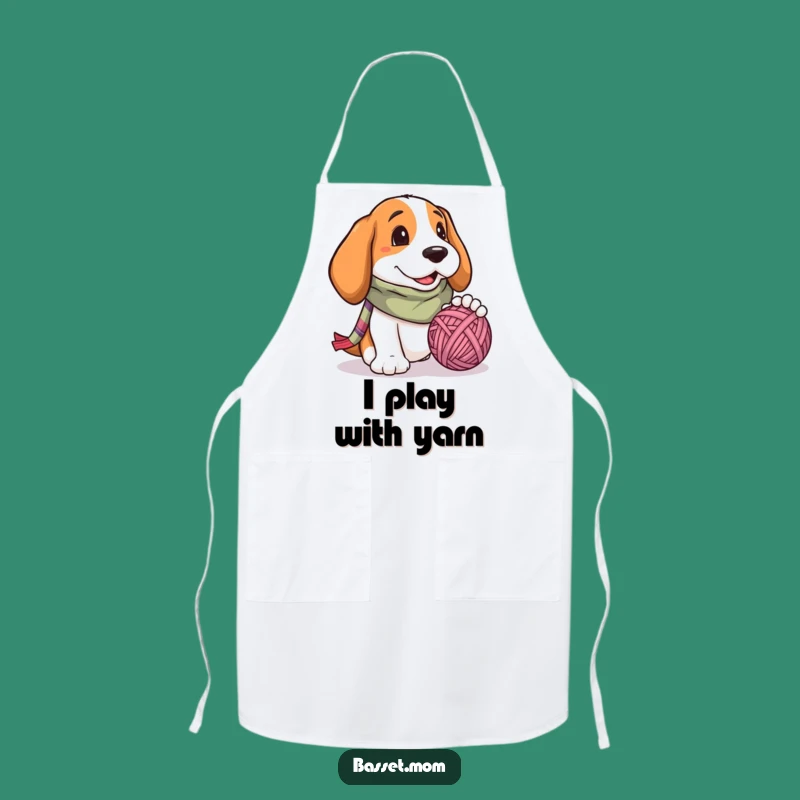 Funny Basset Hound Yarn Ball Apron - Chef's Delightful Dog Gift for Scarf Enthusiasts