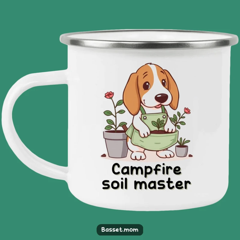 Funny Gardening Basset Hound Camping Mug: Tiny Apron Digging - Outdoor Funny Gift