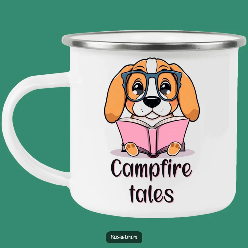 Funny Basset Hound Bookworm Camping Mug - Glasses Dog Reading Gift