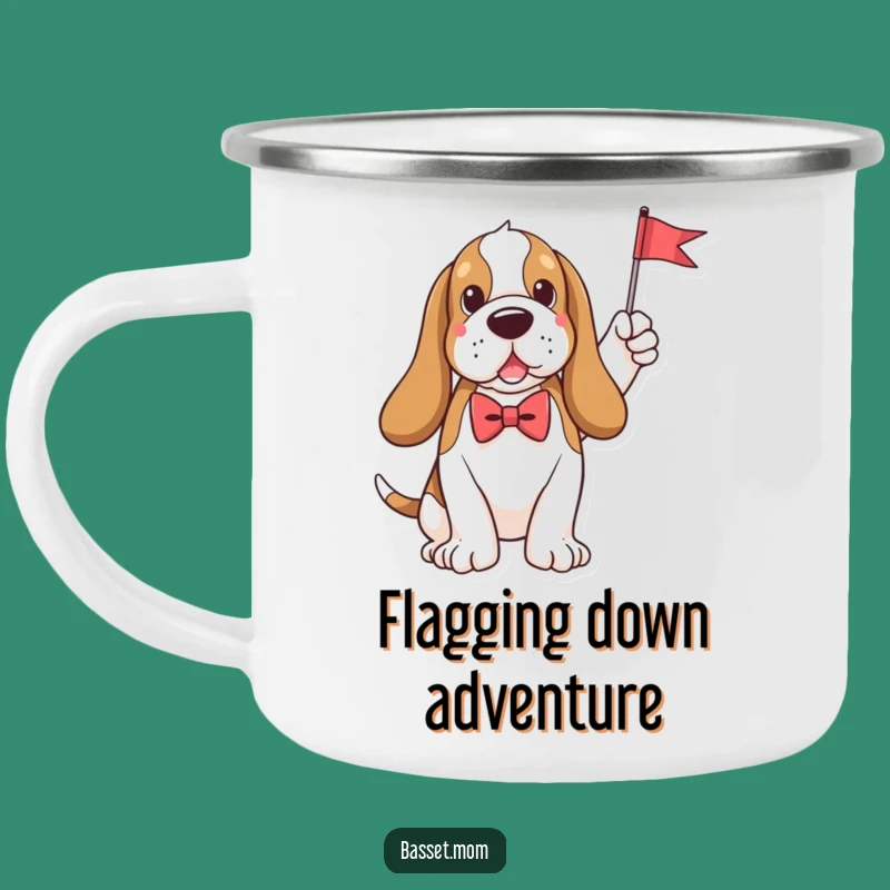 Funny Adventure Ready Basset Hound Bow Tie Flag Camping Mug