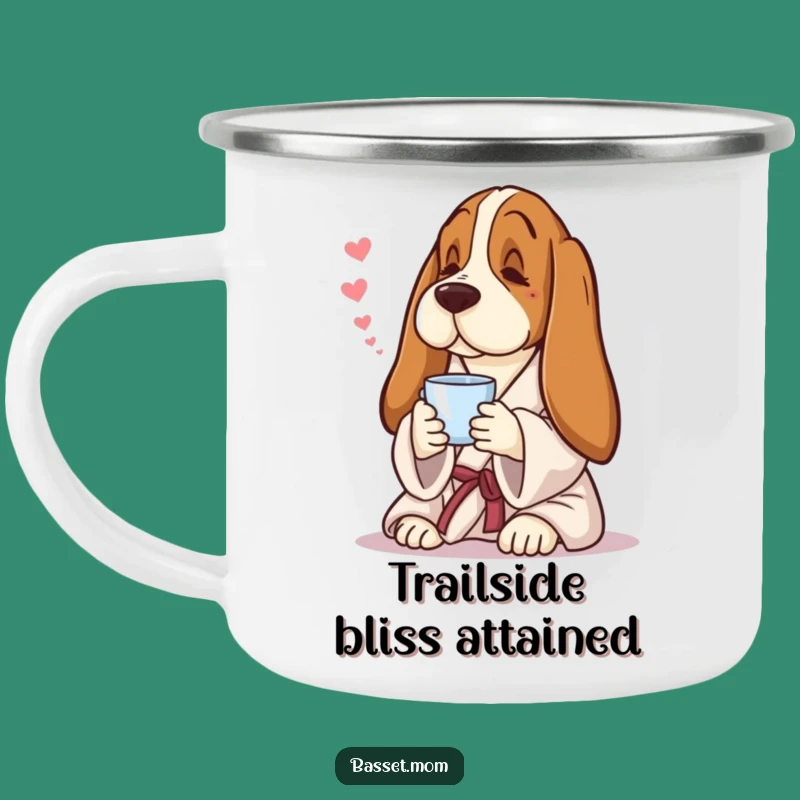 Funny Basset Hound Camping Mug: Robe & Tea Adventure, Perfect Gift