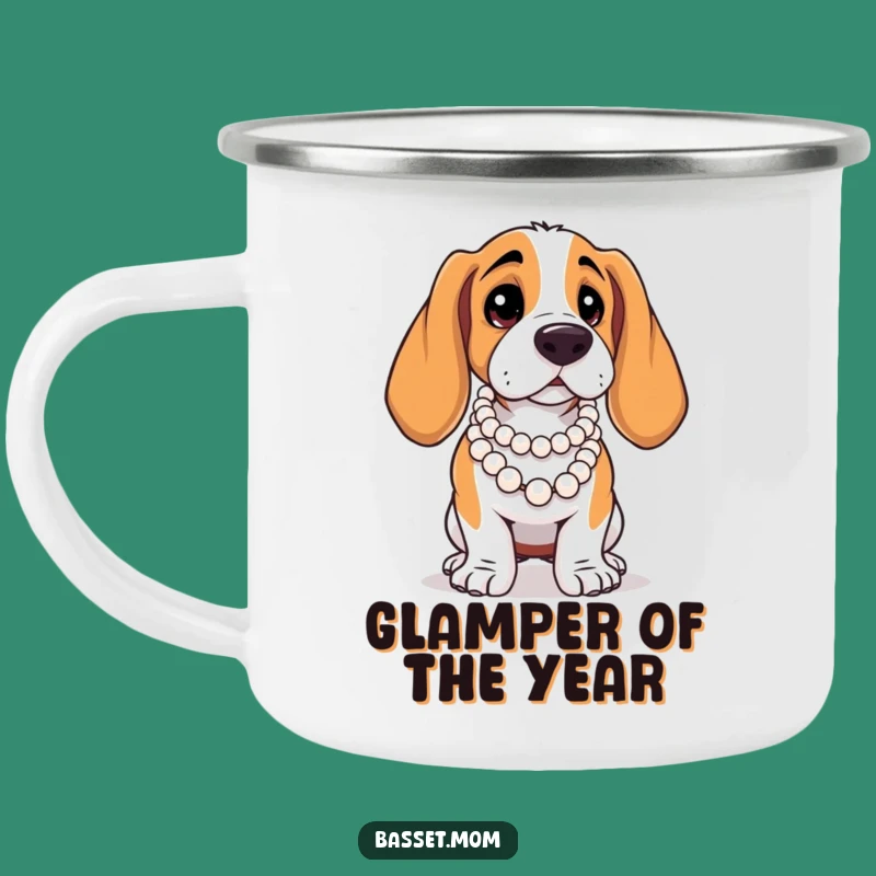 Funny Basset Hound Pearl Camping Mug: Glamorous Outdoors, Perfect Gift