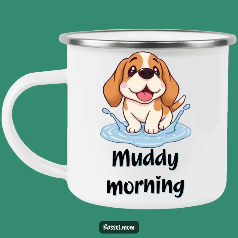 Funny Basset Hound Puddle Splash Camping Mug - Enamel Droopy Ear Dog Gift