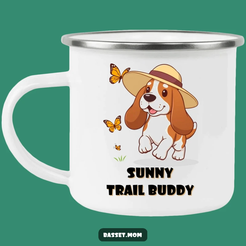 Funny Basset Hound Sun Hat Butterfly Chase Camping Mug - Outdoor Dog Gift