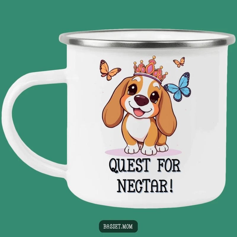 Funny Basset Hound Tiara Camping Mug - Hilarious Outdoorsy Dog Gift