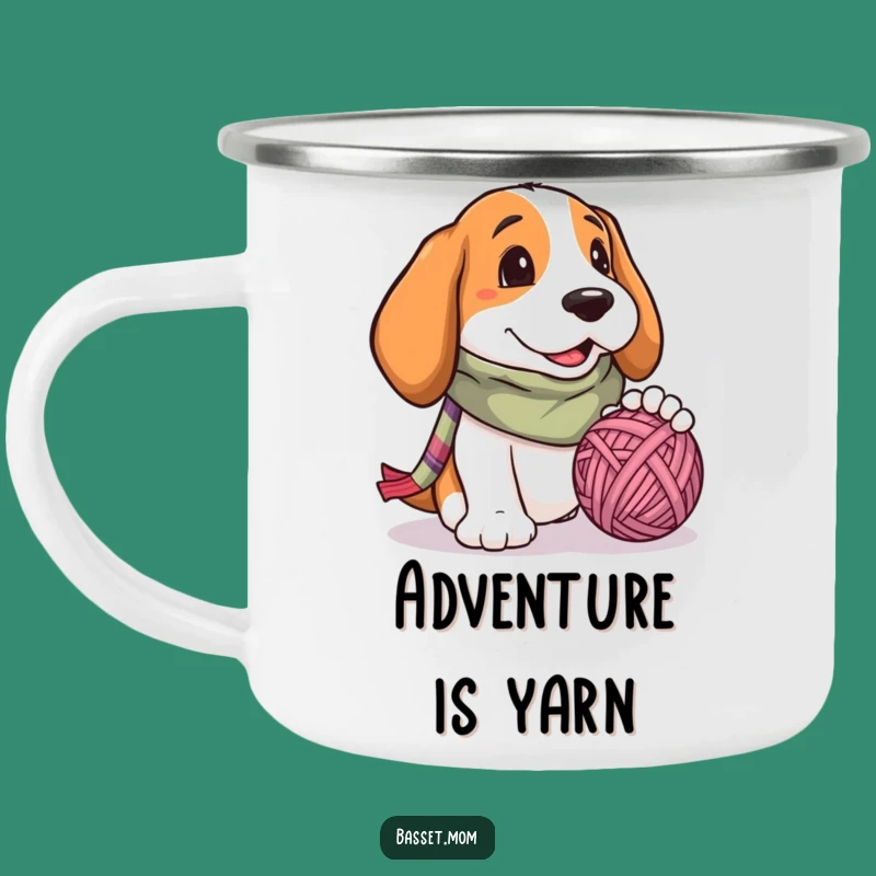 Funny Basset Hound Yarn Ball Camping Mug - Adventurous Dog Gift for Scarf Lovers