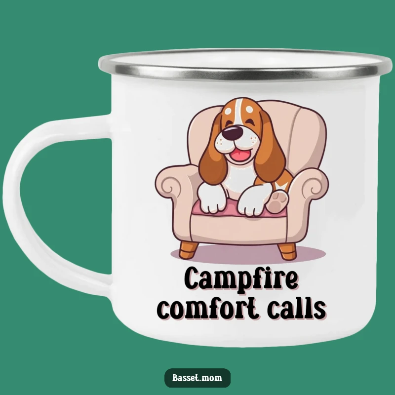 Funny Happy Sigh Basset Hound Camping Mug: Lounging Comfort - Relax Outdoors Funny Gift