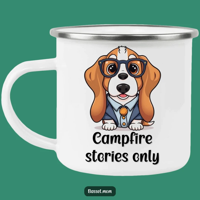 Funny Librarian Basset Hound Camping Mug: Bookish Dog Cup for Reading Outdoors