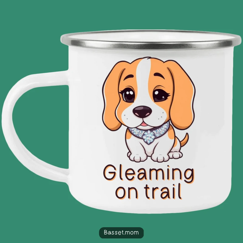 Funny Basset Hound Wink Camping Mug - Sparkly Collar Outdoor Charm Cup
