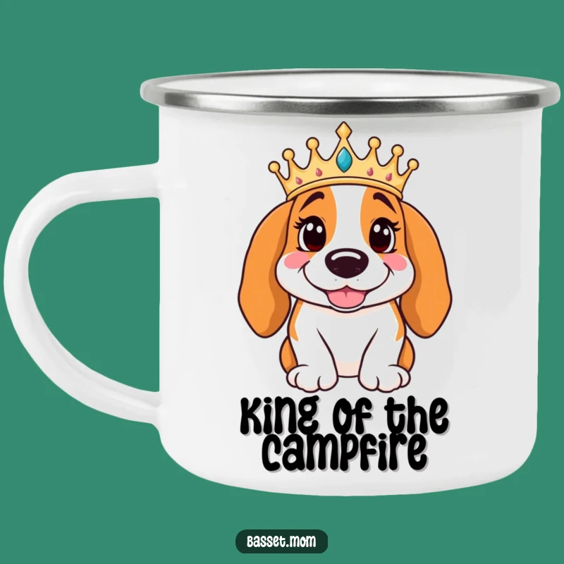 Funny Basset Hound King Camping Mug - Regal Crown Outdoor Cup
