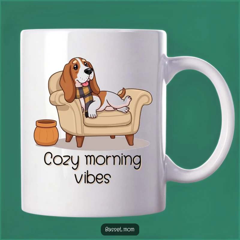 Funny Cozy Basset Hound Scarf Armchair Mug - Relaxing Dog Gift