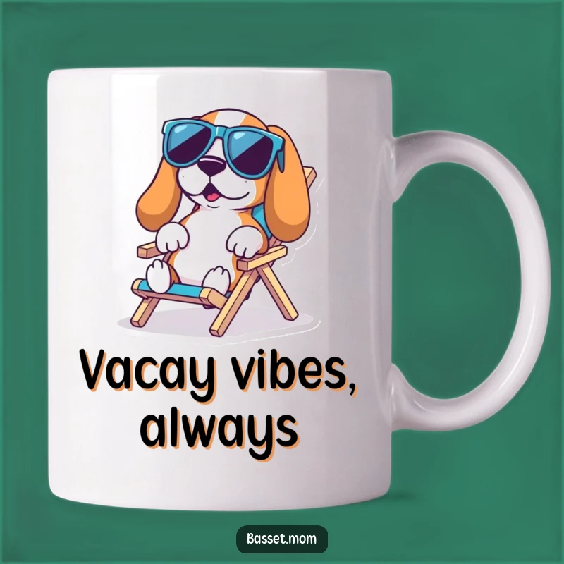 Funny Basset Hound Beach Mug: Relax with Oversized Sunglasses and Humor