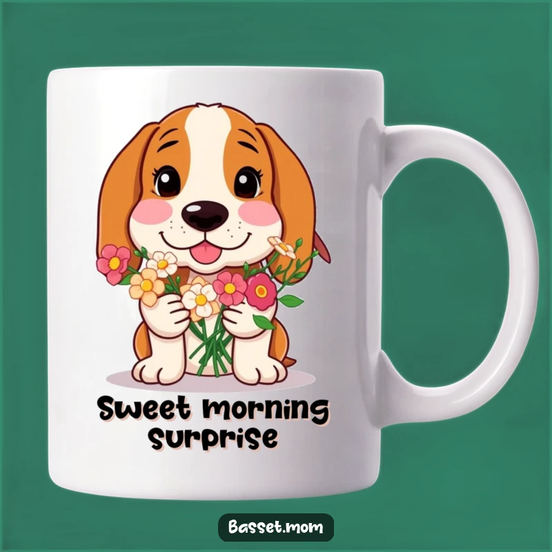 Funny Basset Hound Flower Gift Mug - Sweet Dog Lover Present!