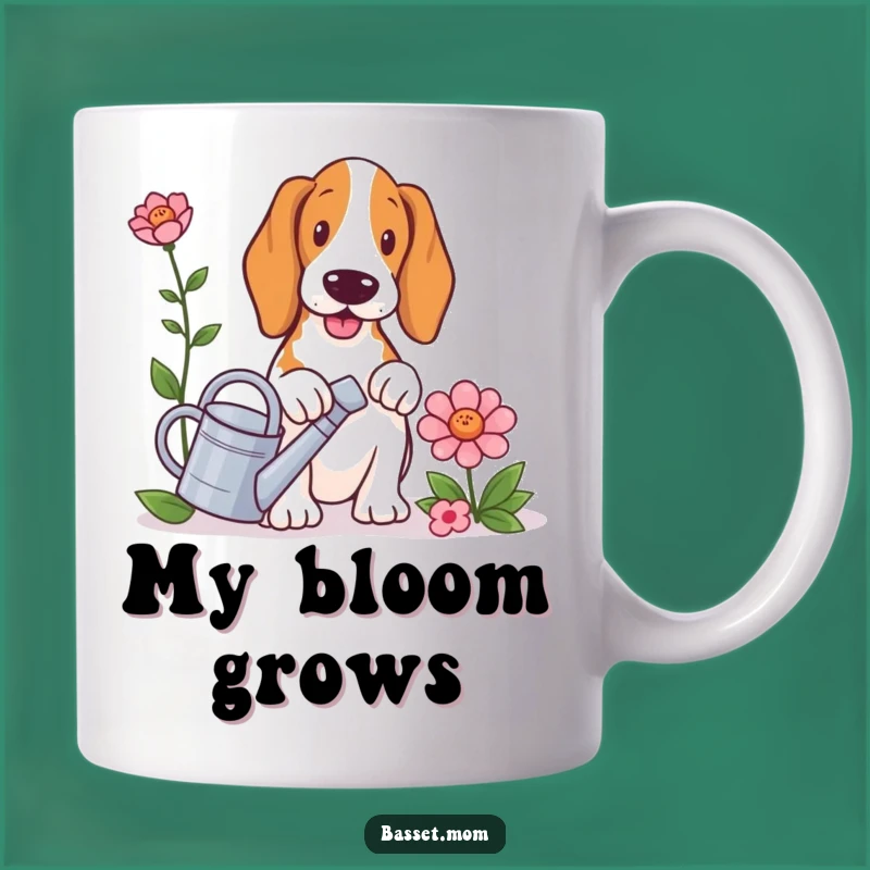 Funny Basset Hound Gardening Mug - Adorable Dog Lover Gift with Watering Can