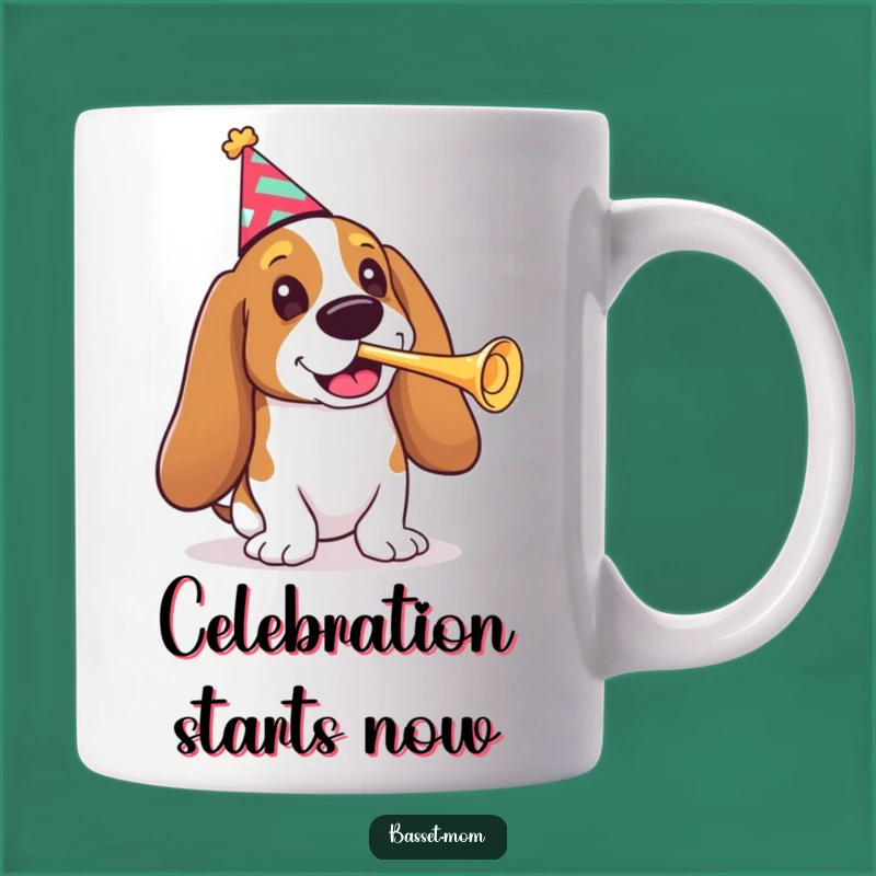 Funny Basset Hound Party Animal Mug - Hilarious Dog Gift with Party Hat & Trumpet