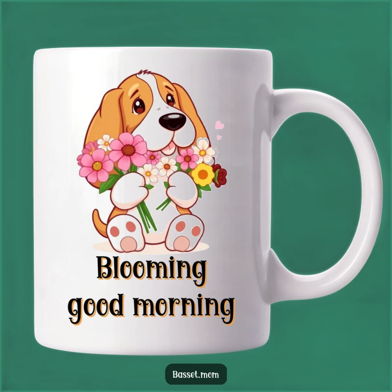 Funny Big Paws Basset Hound Flower Mug - Sweet Dog Lover Gift