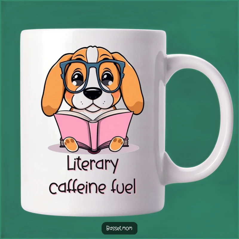 Funny Basset Hound Bookworm Mug - Glasses Dog Reading Gift