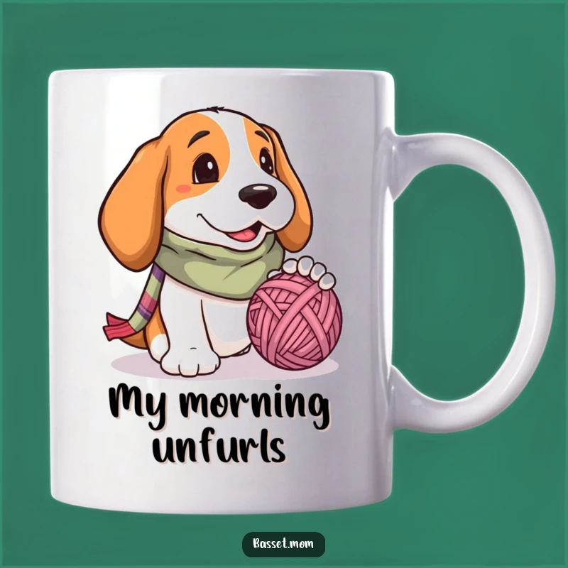 Funny Basset Hound Yarn Ball Playtime Mug - Adorable Dog Gift for Scarf Lovers