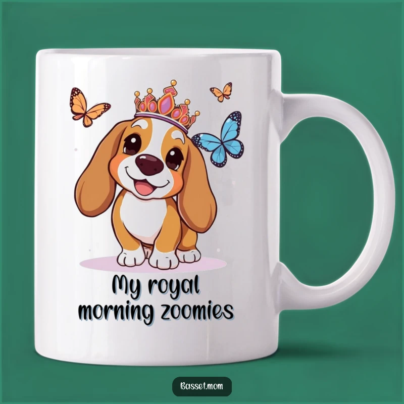 Funny Basset Hound Tiara Butterfly Chase Mug - Hilarious Gift for Dog Lovers