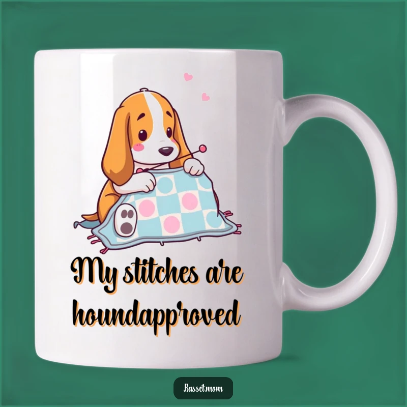 Funny Basset Hound Quilting Mug: Adorable Dog Sewing a Quilt, Perfect Gift for Crafters