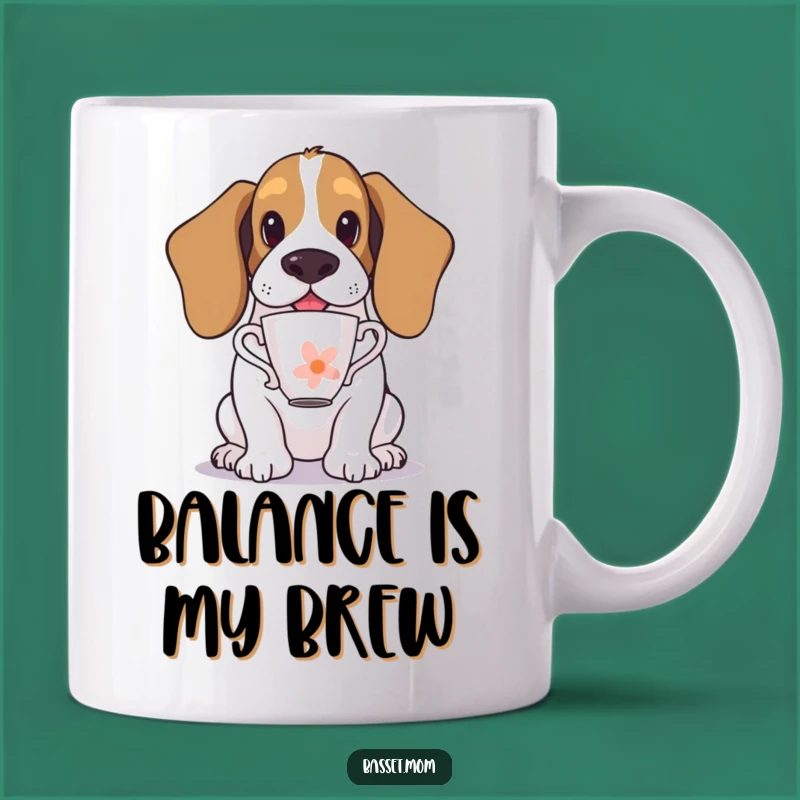 Precarious Funny Basset Hound Teacup Balance Mug - Whimsical Dog Lover Gift
