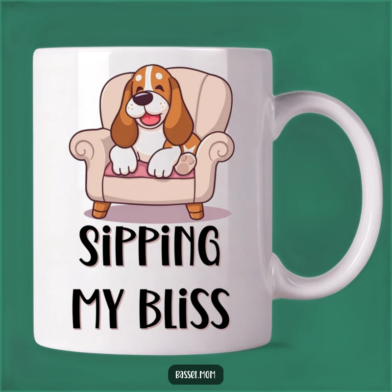 Funny Happy Sigh Basset Hound Mug: Lounging Comfort - Relaxing Funny Gift