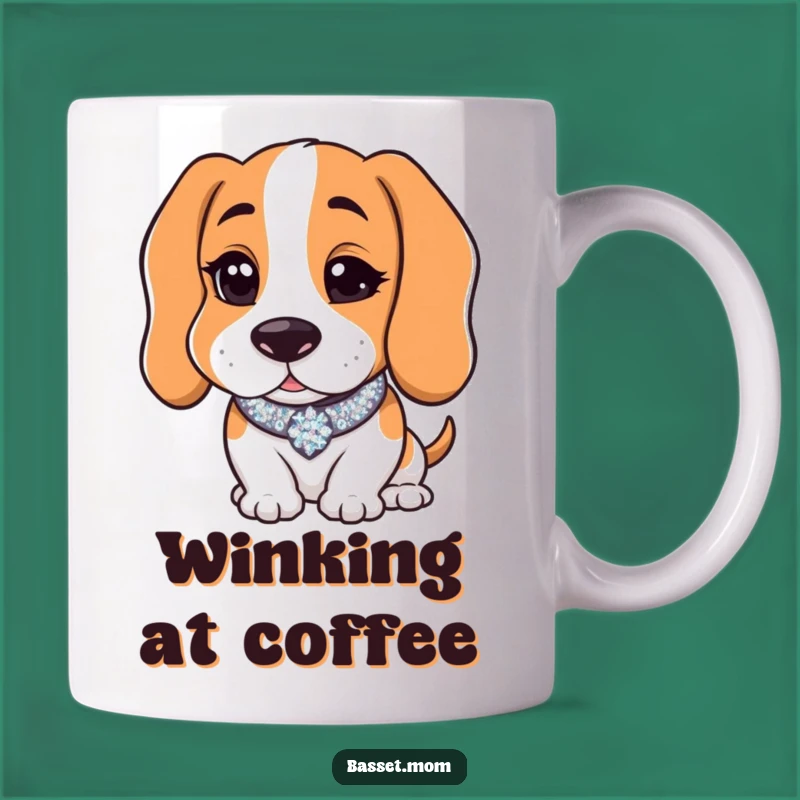 Funny Basset Hound Wink Mug - Sparkly Collar Charm Coffee Gift