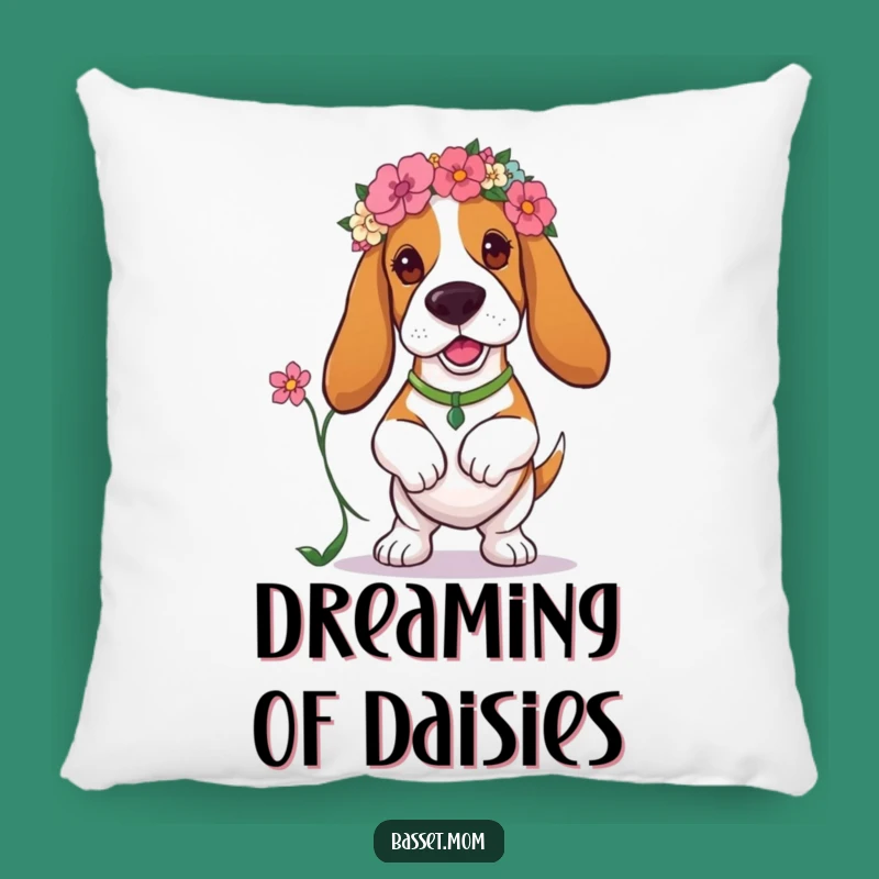 Comfy Funny Basset Hound Floral Accent Pillow - Cute Dog Cushion Gift