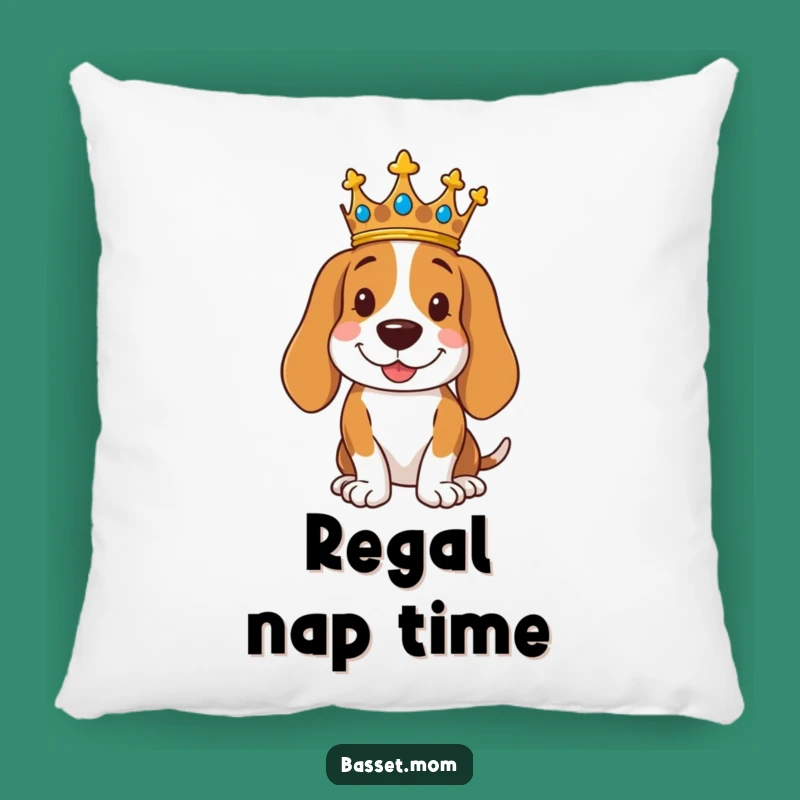 Comfy Funny Royal Basset Hound Pillow - Regal Crown Accent Gift