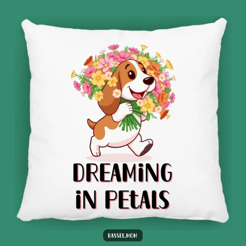 Funny Basset Hound Flower Pillow: Cozy Floral Accent, Perfect Gift