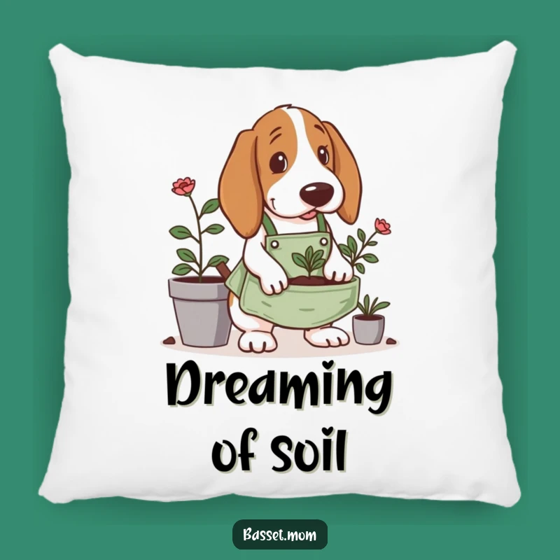 Funny Gardening Basset Hound Pillow: Tiny Apron Digging - Cozy Funny Gift
