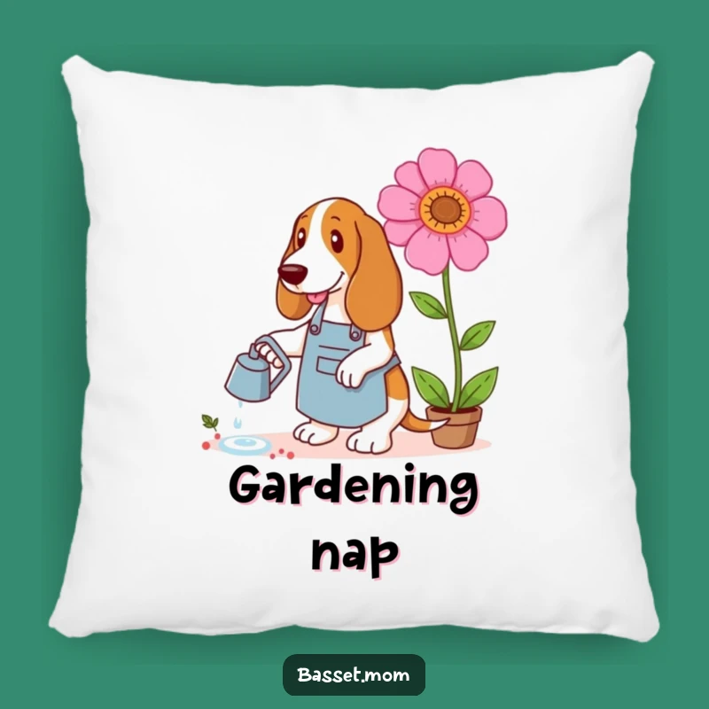 Funny Basset Hound Gardener Pillow - Cozy Flower Dog Cushion Gift