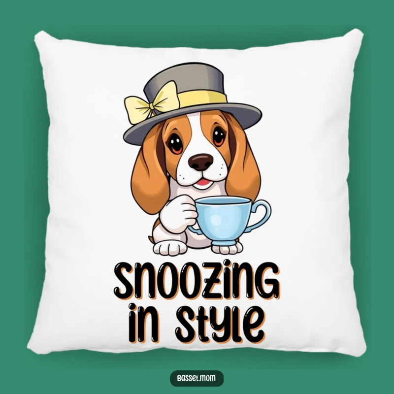 Funny Basset Hound Tea Pillow: Hilarious Cozy Elegance, Perfect Gift!