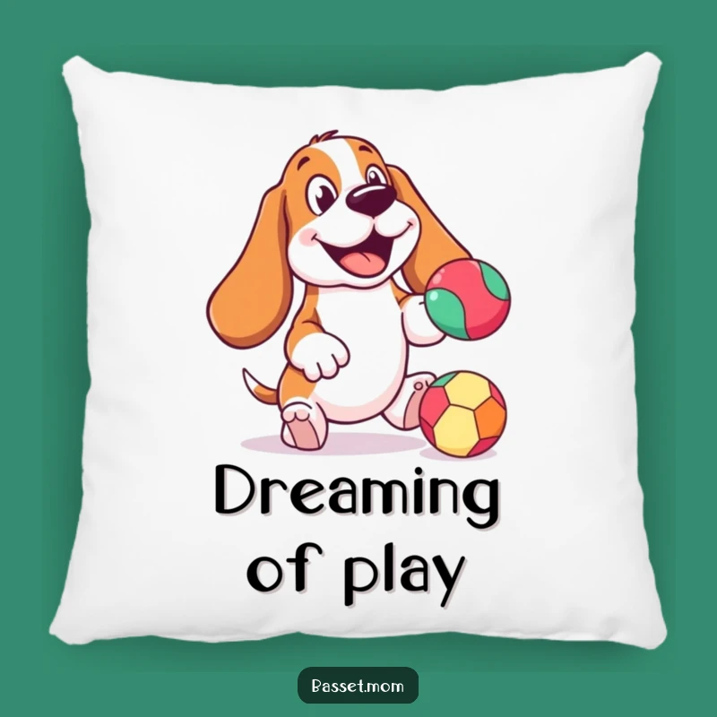 Funny Cheerful Basset Hound Pillow: Bouncing Ball Comfort - Cute Funny Gift