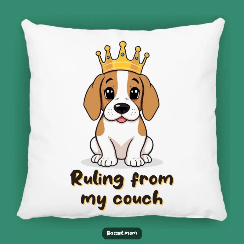 Funny Basset Hound King Pillow - Cozy & Humorous Royal Decor