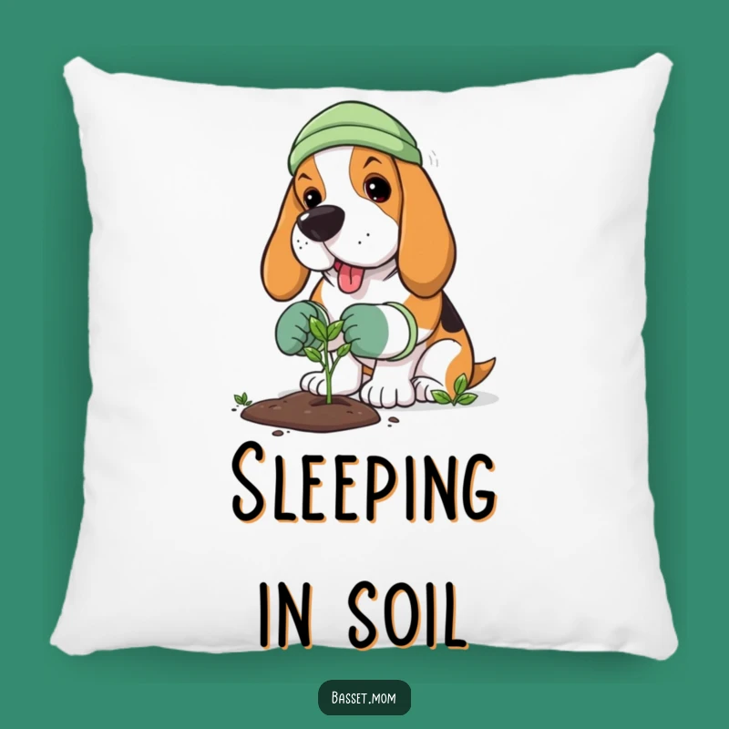 Comfy Funny Basset Hound Gardener Pillow - Planting Accent Cushion Gift