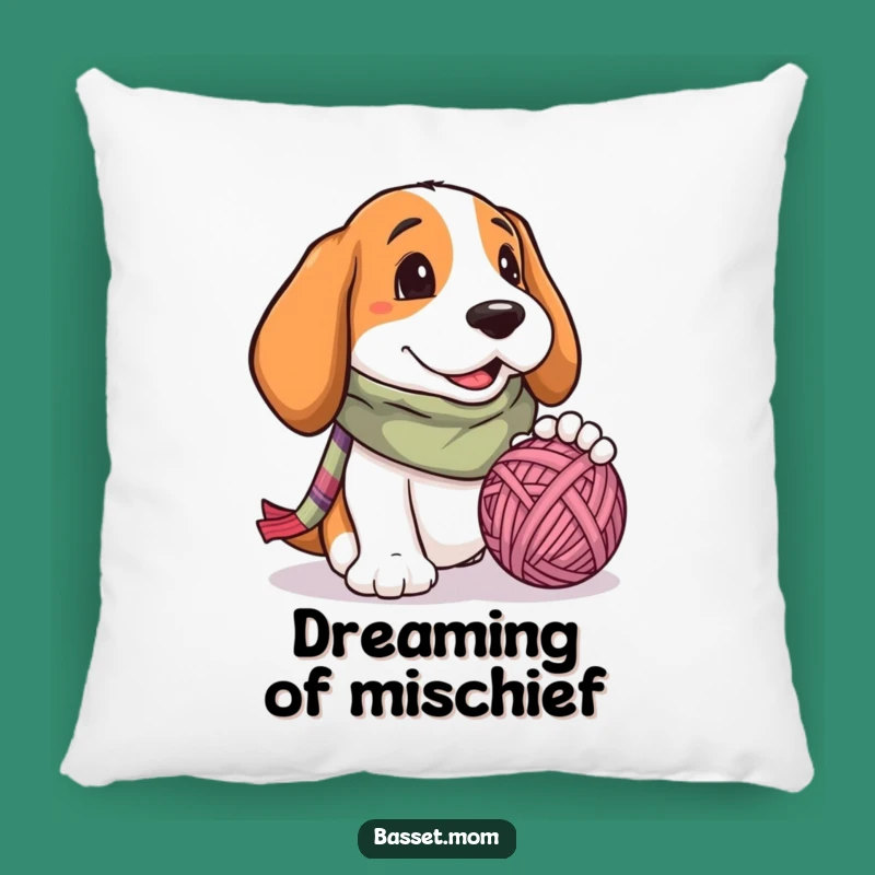 Soft Funny Basset Hound Yarn Ball Pillow - Comfy Dog Accent Gift for Scarf Fans