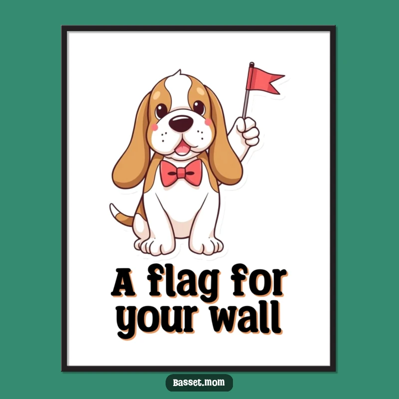 Funny Elegant Basset Hound Bow Tie Flag Digital Art Print