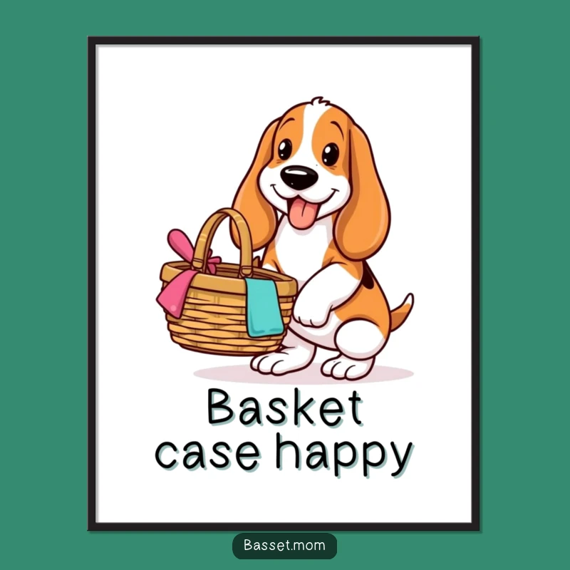 Funny Basset Hound Picnic Joy Print: Cheerful Wall Art for Outdoor Lovers