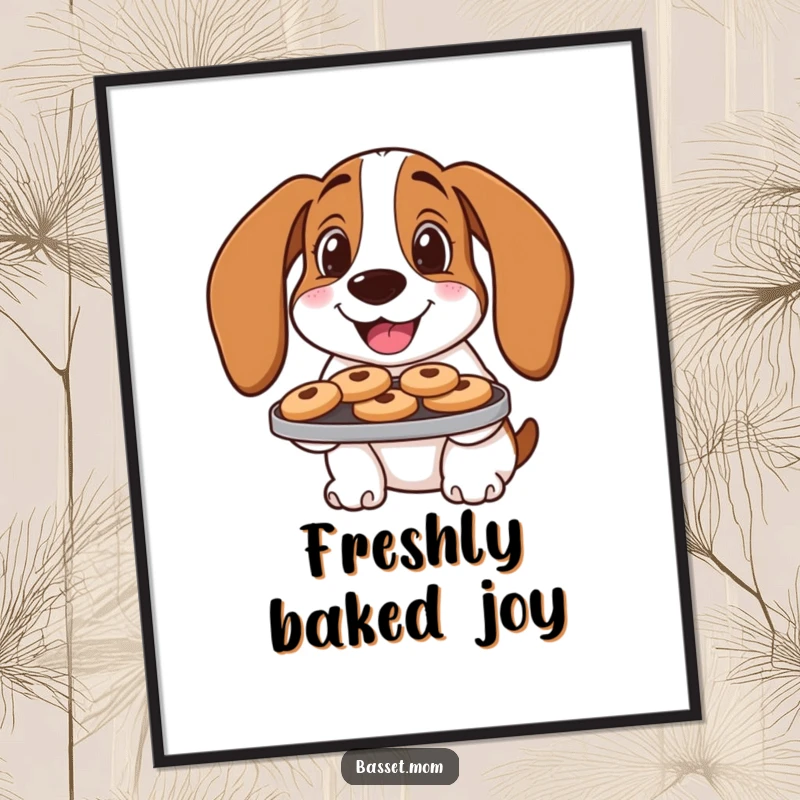 Funny Basset Hound Digital Art Print: Dog offers cookies, instant sweet and humorous decor.