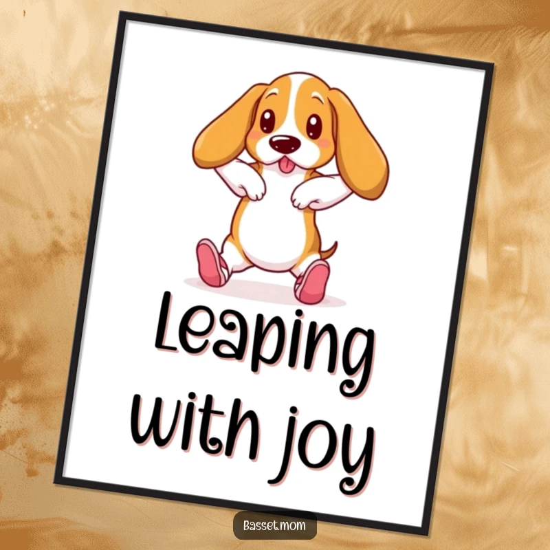 Funny Basset Hound in ballet slippers, dancing pose, printable digital art, humorous dog artwork.