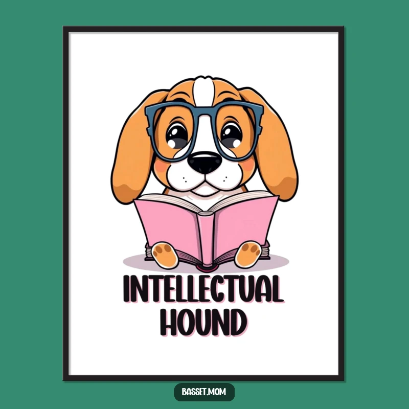 Funny Basset Hound Bookworm Digital Art - Glasses Dog Download Gift