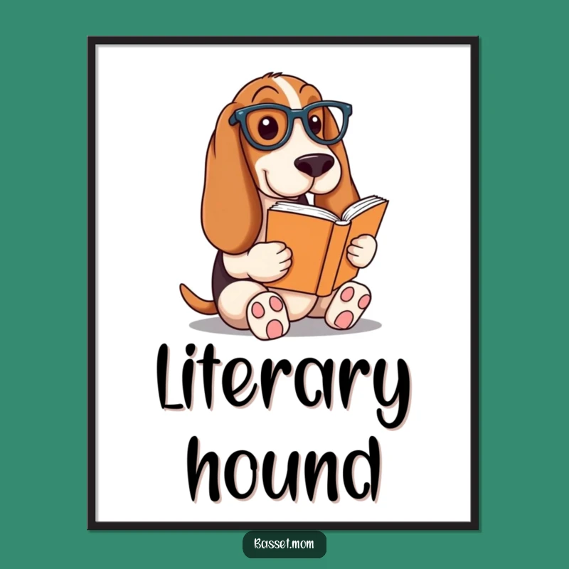 Funny Basset Hound Bookworm Digital Art - Instant Literary Decor Gift!
