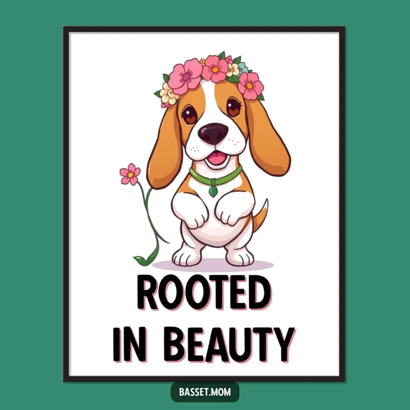 Funny Basset Hound Floral Digital Print - Instant Cute Dog Art Gift