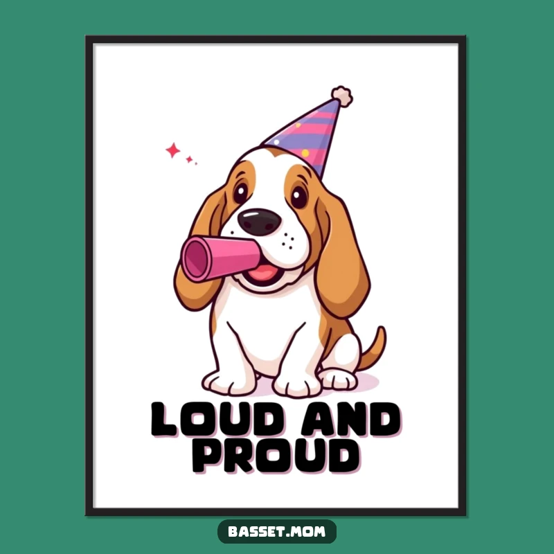 Funny Basset Hound Party Digital Art: Instant Celebration Decor