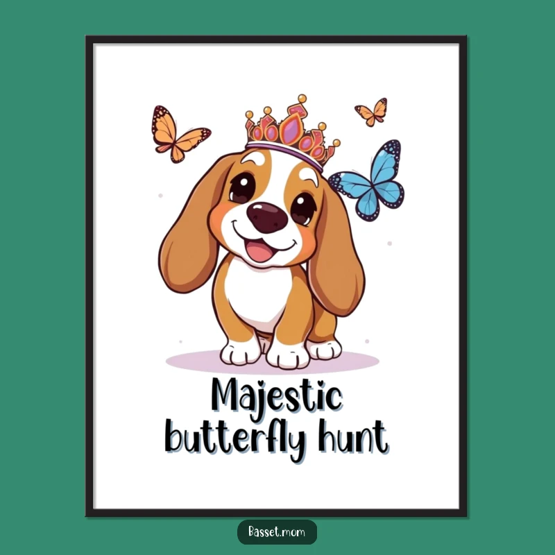 Funny Basset Hound Tiara Digital Art - Hilarious Printable Regal Pup