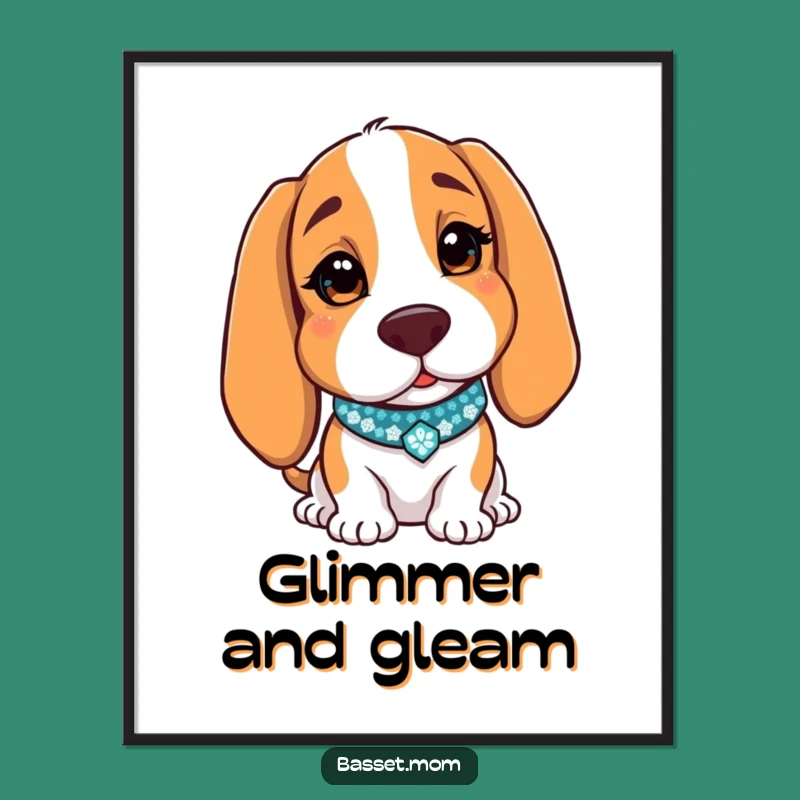 Funny Basset Hound Winking Digital Art - Instant Sparkly Dog Decor Gift