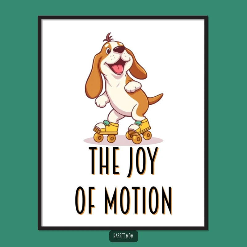 Funny Joyful Basset Hound Roller Skates Digital Art Print