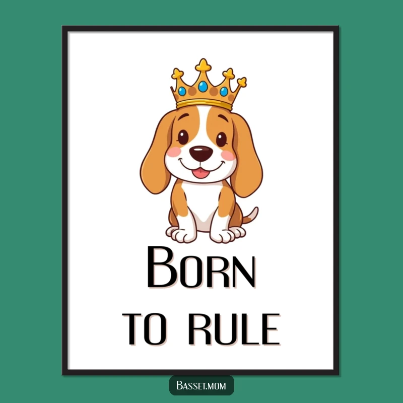 Funny Royal Basset Hound Digital Art - Instant Regal Dog Decor Gift